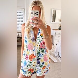 Show Me Your Mumu Reno Romper Ivory Botanical Floral Denim